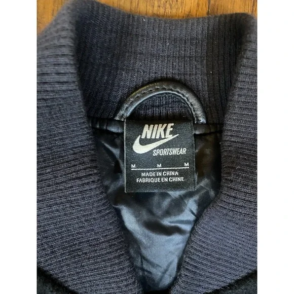 Nike Destroyer Varsity Jacket NSW Leather Sleeves Men's Medium Black Wool